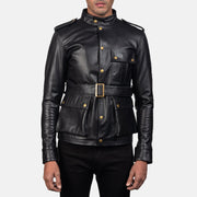 Germain Black Leather Jacket in Black Cowhide Leather - Front Profile View &amp; Tailored Silhouette | Buy Online