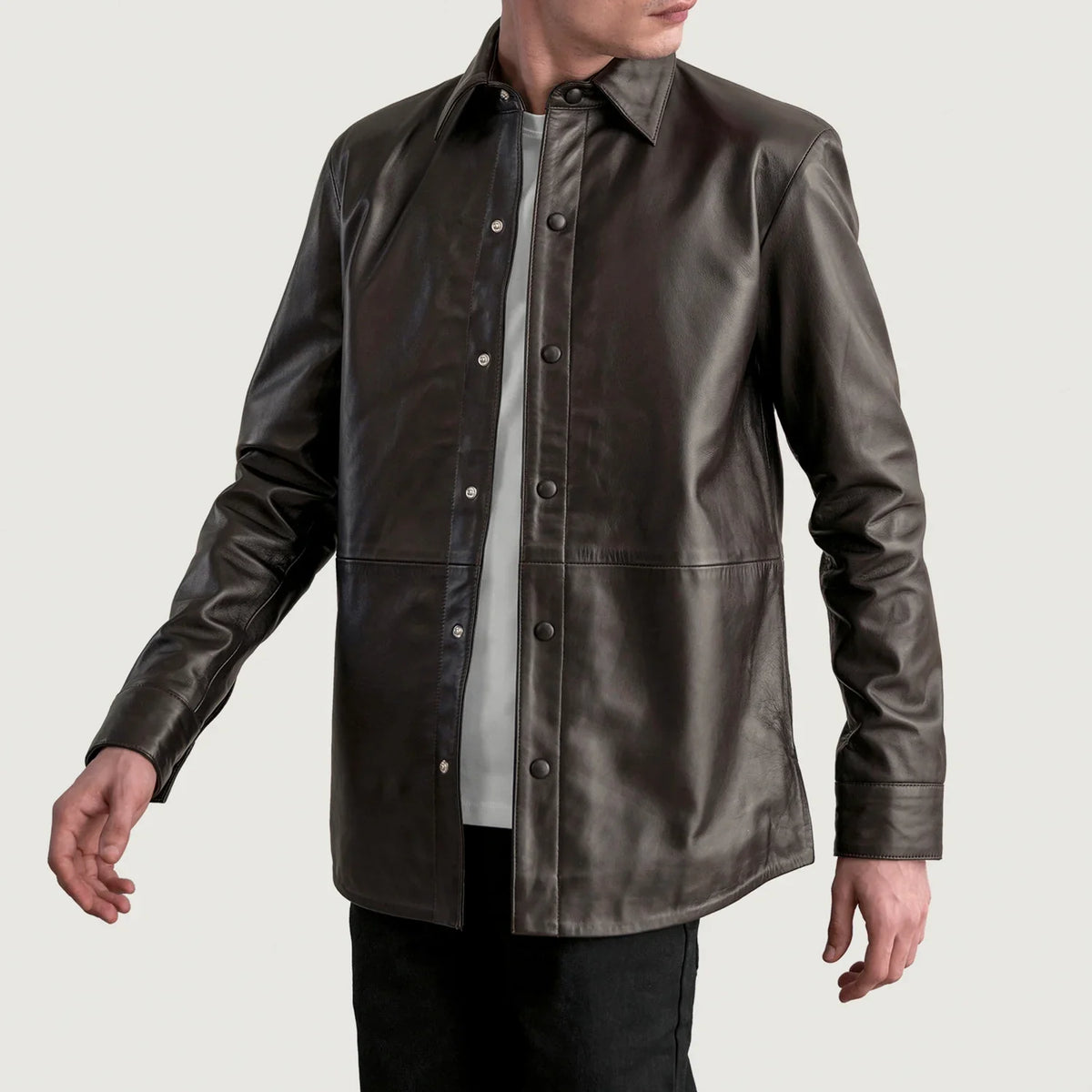 
Tailored Rib Cuffs & Hem Craftsmanship Construction Detail on Haven Black Leather Shirt