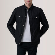 Irwin Black Waxed Canvas Field Jacket For Men in Black Waxed Cotton Canvas - Front Profile View &amp; Tailored Silhouette | Buy Online