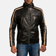 Men's Jack Black Leather Biker Jacket in Black Sheepskin Leather - Front Profile View &amp; Tailored Silhouette | Buy Online