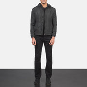 
Men's Jimmy Black Hooded Windbreaker Jacket - Lateral Side Profile View Showing Sleeve Cut & Athletic Taper Fit