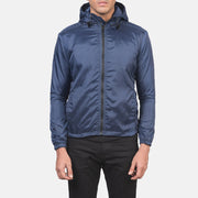 Men's Jimmy Blue Hooded Windbreaker Jacket in Blue Nylon - Front Profile View &amp; Tailored Silhouette | Buy Online