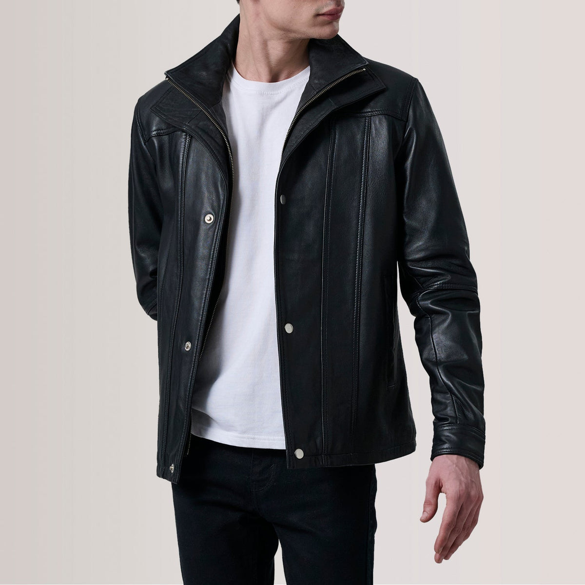 Klen Brown Classic Jacket For Men in Brown Sheepskin Leather - Front Profile View &amp; Tailored Silhouette | Buy Online