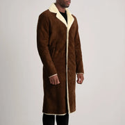 
Brown Goatskin Suede Aviator Jacket - Back View Showing Tailored Shoulder Fit & Clean Hemline
