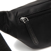 Solid Antique Brass Hardware &amp; Heavy-Duty Dual Zipper Detail on Brana Full-Grain Leather Belt Bag