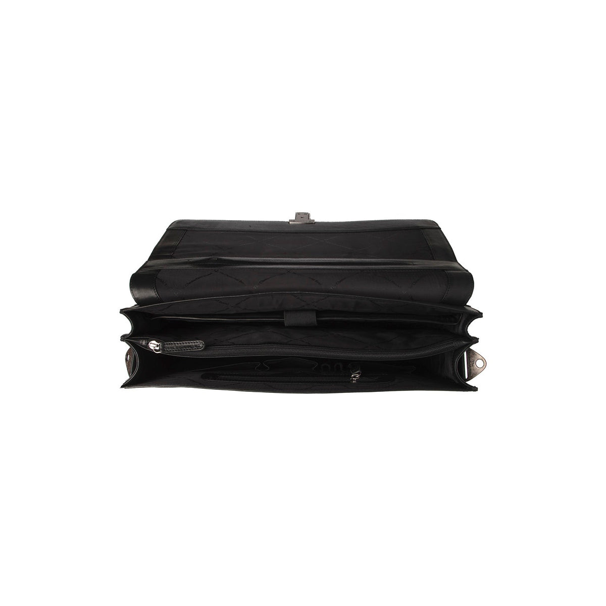 Solid Antique Brass Hardware &amp; Heavy-Duty Dual Zipper Detail on Salvatore Full-Grain Leather Briefcase