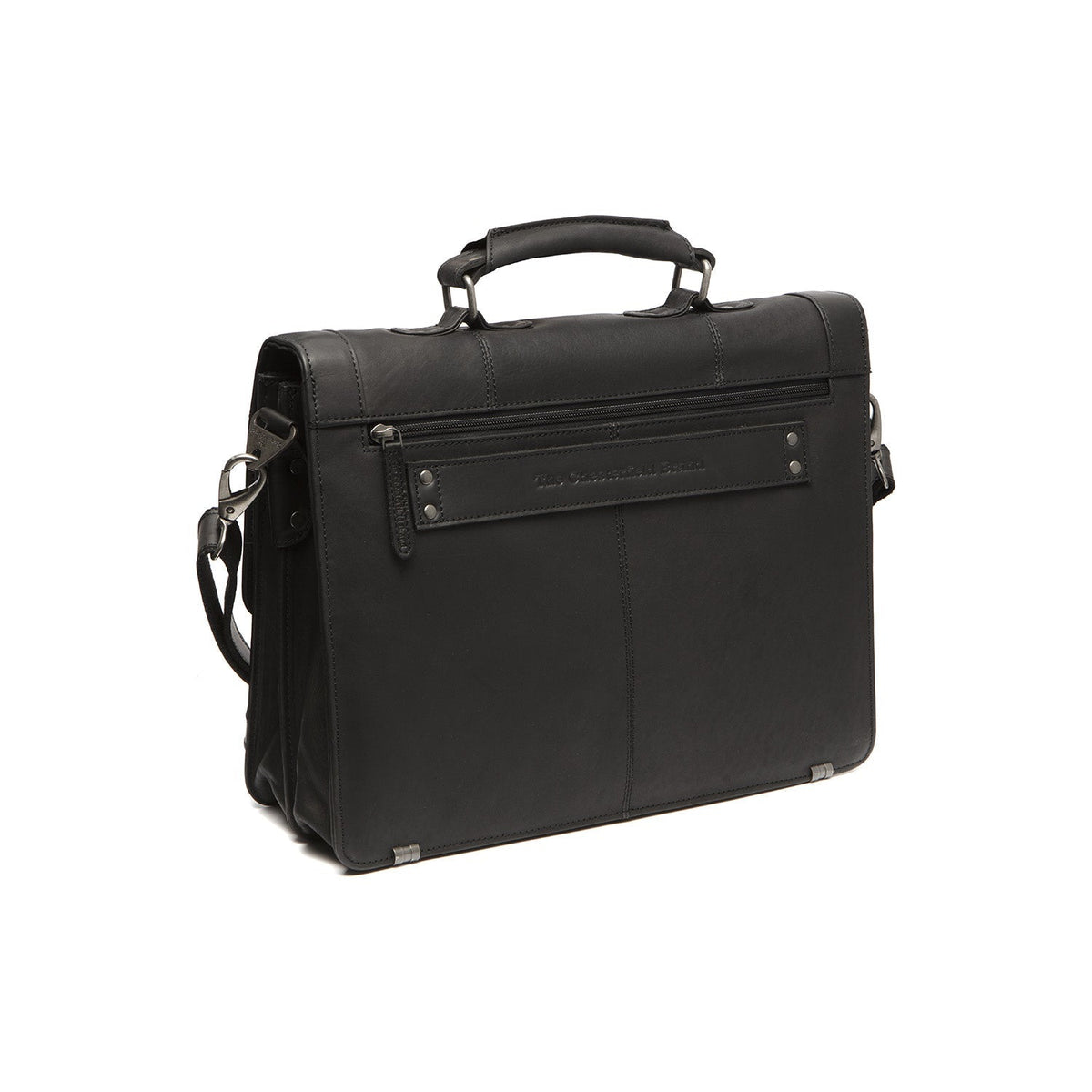 Solid Antique Brass Hardware &amp; Heavy-Duty Dual Zipper Detail on Stuttgart Full-Grain Leather Briefcase