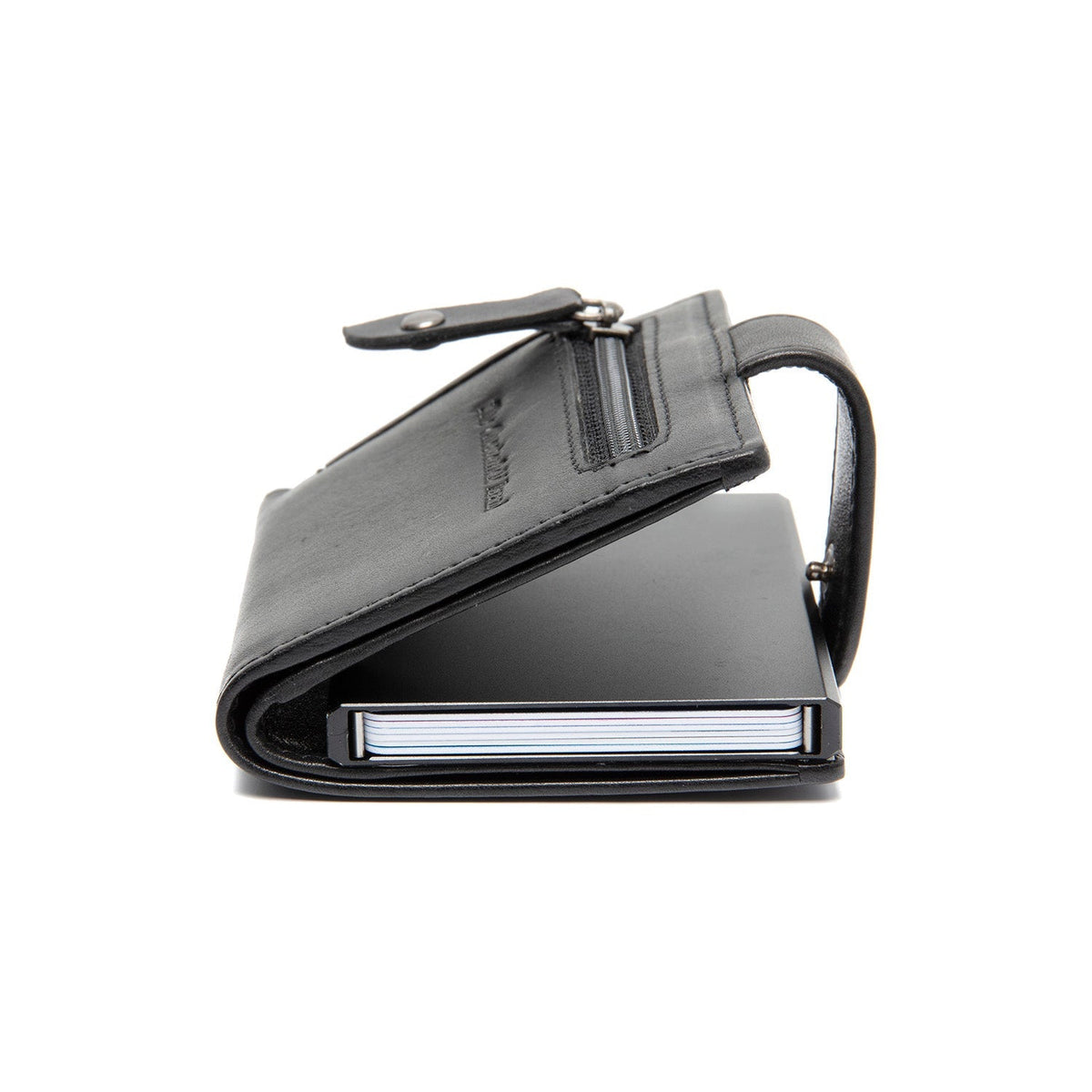 Barrea Full-Grain Leather Card Holder - Structured Side Profile Showing Gusset Depth &amp; Expansion Capacity