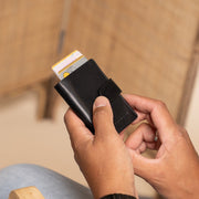 Classic 100% Full-Grain Leather Card Holder - Rear Perspective Showing Reinforced Leather Straps &amp; Stitching