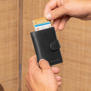 Classic 100% Full-Grain Leather Card Holder - Rear Perspective Showing Reinforced Leather Straps &amp; Stitching