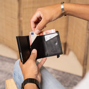 Paris Full-Grain Leather Card Holder - Structured Side Profile Showing Gusset Depth &amp; Expansion Capacity