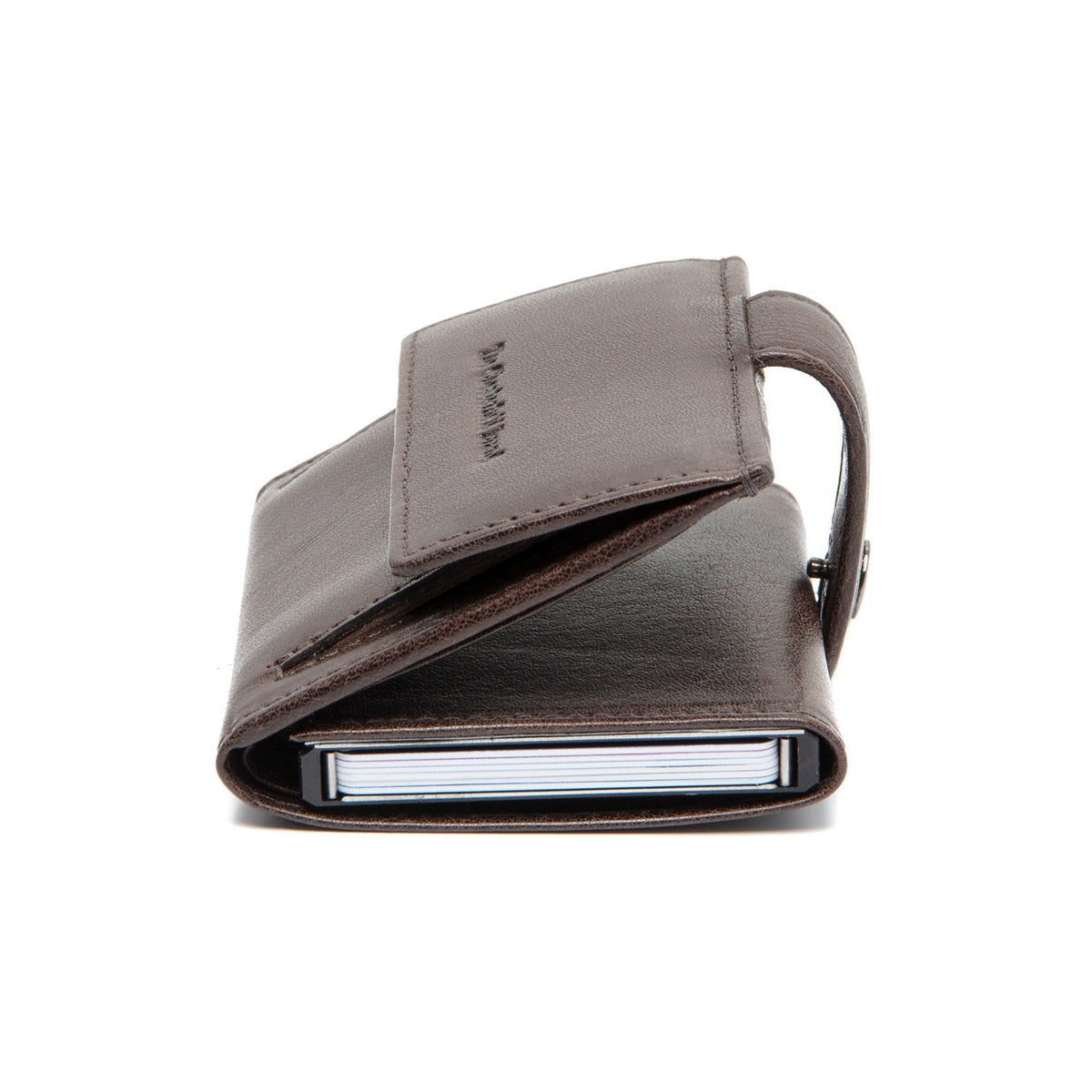 Solid Antique Brass Hardware &amp; Heavy-Duty Dual Zipper Detail on Varrano Full-Grain Leather Card Holder