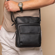 Classic 100% Full-Grain leather Bag - Rear Perspective Showing Reinforced Leather Straps &amp; Stitching