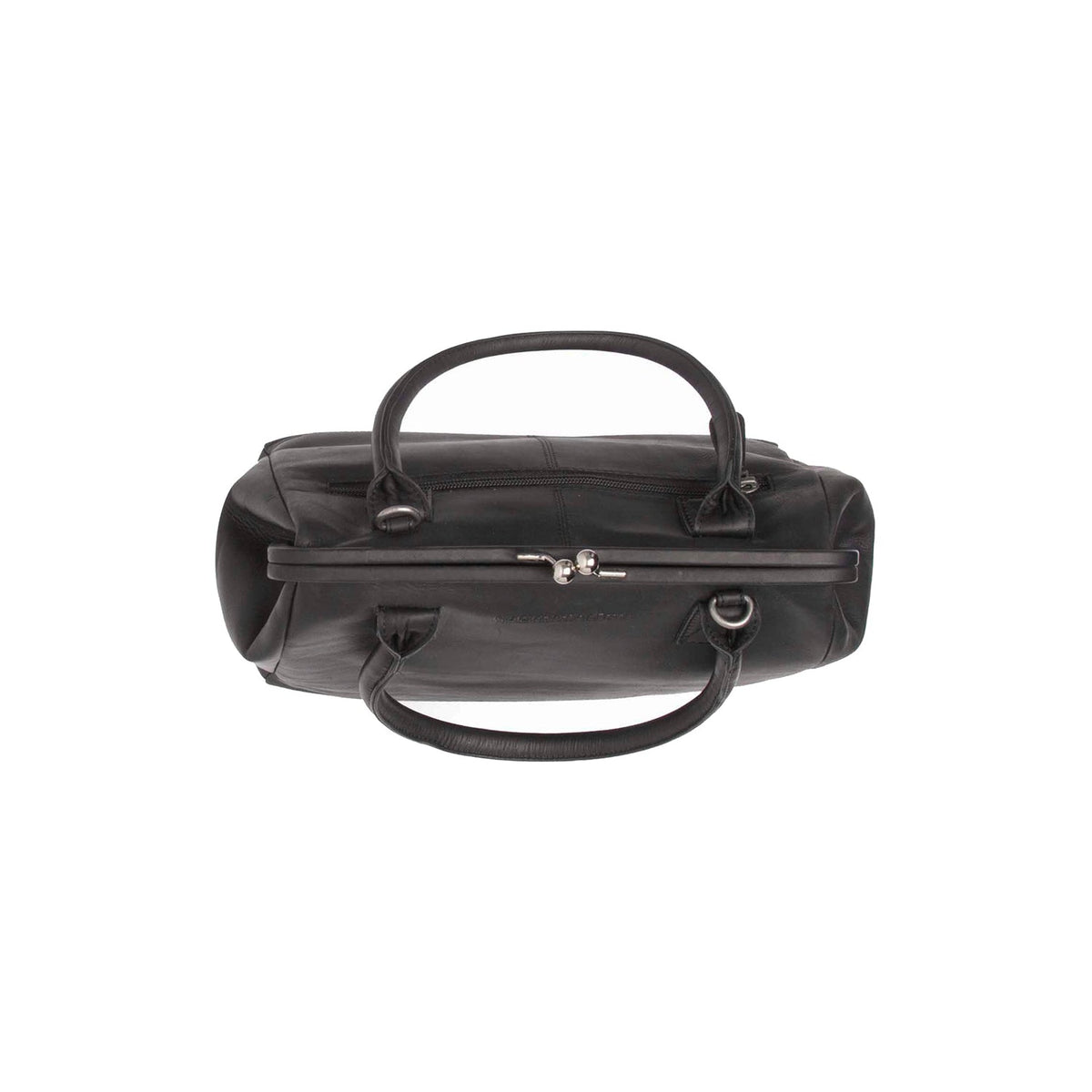 Close-Up Detail of Classic Collar &amp; Heavy-Duty Zipper Hardware on Dorin Full-Grain Leather Handbag