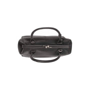 Close-Up Detail of Classic Collar &amp; Heavy-Duty Zipper Hardware on Dorin Full-Grain Leather Handbag