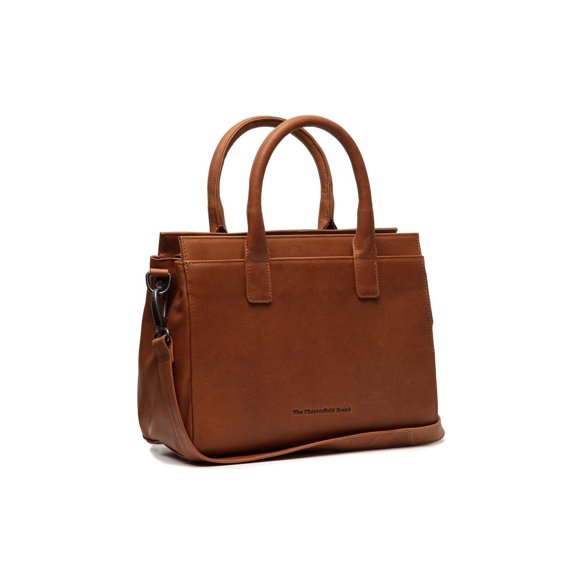 Styled Fit Perspective of Garda Full-Grain Leather Handbag on Model - Natural Daylight Drape