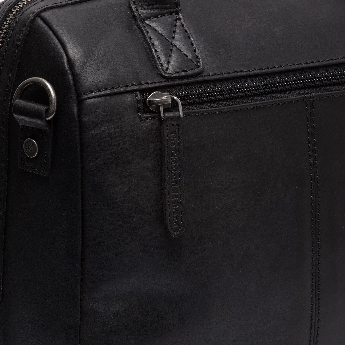 Tailored Rib Cuffs &amp; Hem Craftsmanship Construction Detail on Langton Full-Grain Leather Handbag