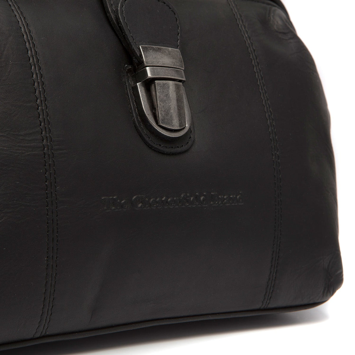 Close-Up Detail of Classic Collar &amp; Heavy-Duty Zipper Hardware on Rachael Full-Grain Leather Handbag