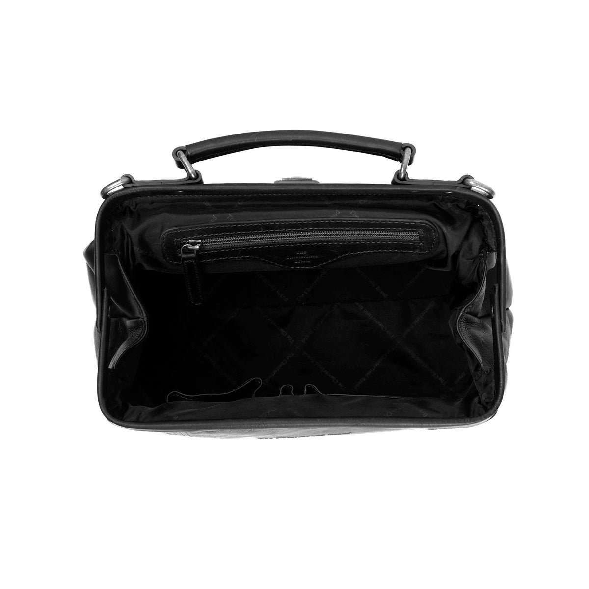 Close-Up Detail of Classic Collar &amp; Heavy-Duty Zipper Hardware on Shaun Full-Grain Leather Handbag