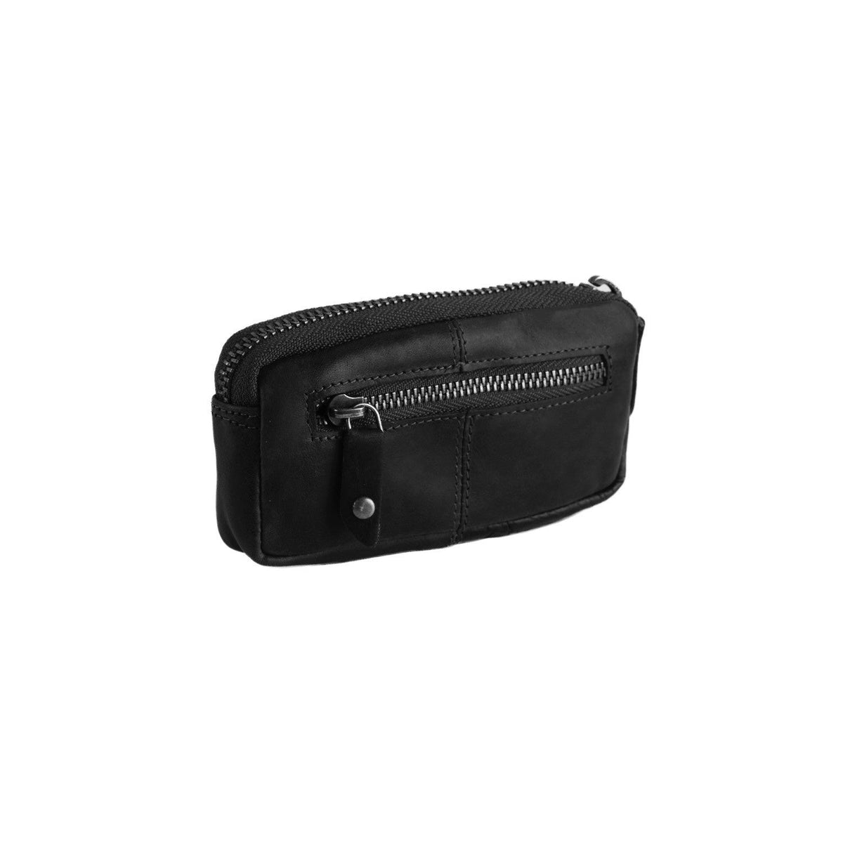 Close-Up Detail of Classic Collar &amp; Heavy-Duty Zipper Hardware on Corey Full-Grain Leather Key Case