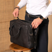 Boston Full-Grain Leather Laptop Bag - Structured Side Profile Showing Gusset Depth &amp; Expansion Capacity