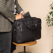 Seth Full-Grain Leather Laptop Bag - Structured Side Profile Showing Gusset Depth &amp; Expansion Capacity