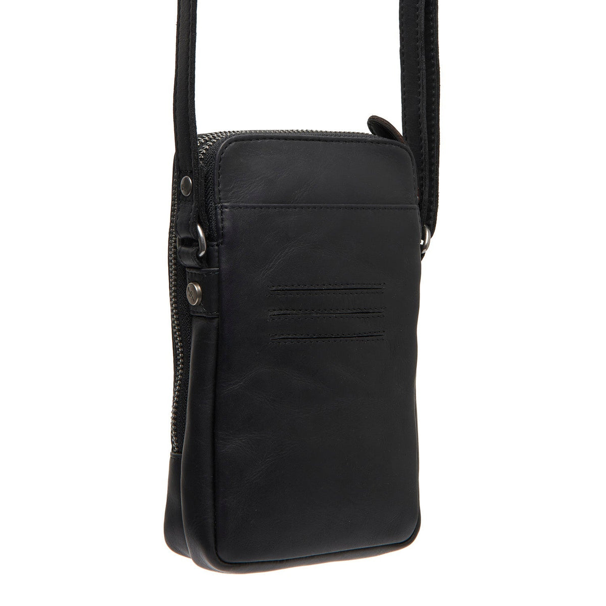 Tailored Rib Cuffs &amp; Hem Craftsmanship Construction Detail on Alesund Full-Grain Leather Phone Bag