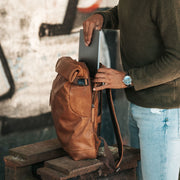 Liverpool Full-Grain Leather Roll-top Backpack – alternate product view 3