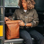 Mazara Full-Grain Leather Roll-top Backpack – alternate product view 3