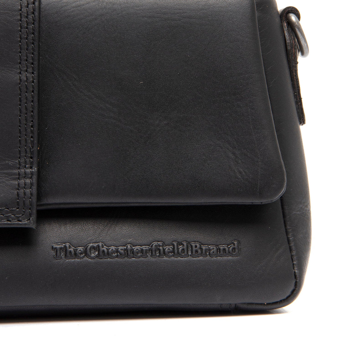 Solid Antique Brass Hardware &amp; Heavy-Duty Dual Zipper Detail on Clifden Full-Grain Leather Shoulder Bag