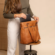 Classic 100% Full-Grain leather Bag - Rear Perspective Showing Reinforced Leather Straps &amp; Stitching