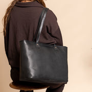 Tan 100% Full-Grain leather Bag - Rear Perspective Showing Reinforced Leather Straps &amp; Stitching