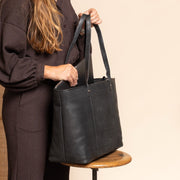 Ferrera Full-Grain Leather Tote Bag - Structured Side Profile Showing Gusset Depth &amp; Expansion Capacity