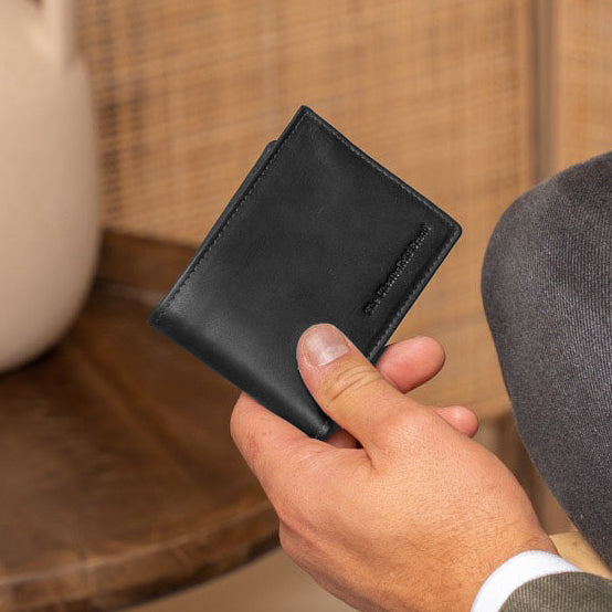Classic 100% Full-Grain leather Wallet - Rear Perspective Showing Reinforced Leather Straps &amp; Stitching
