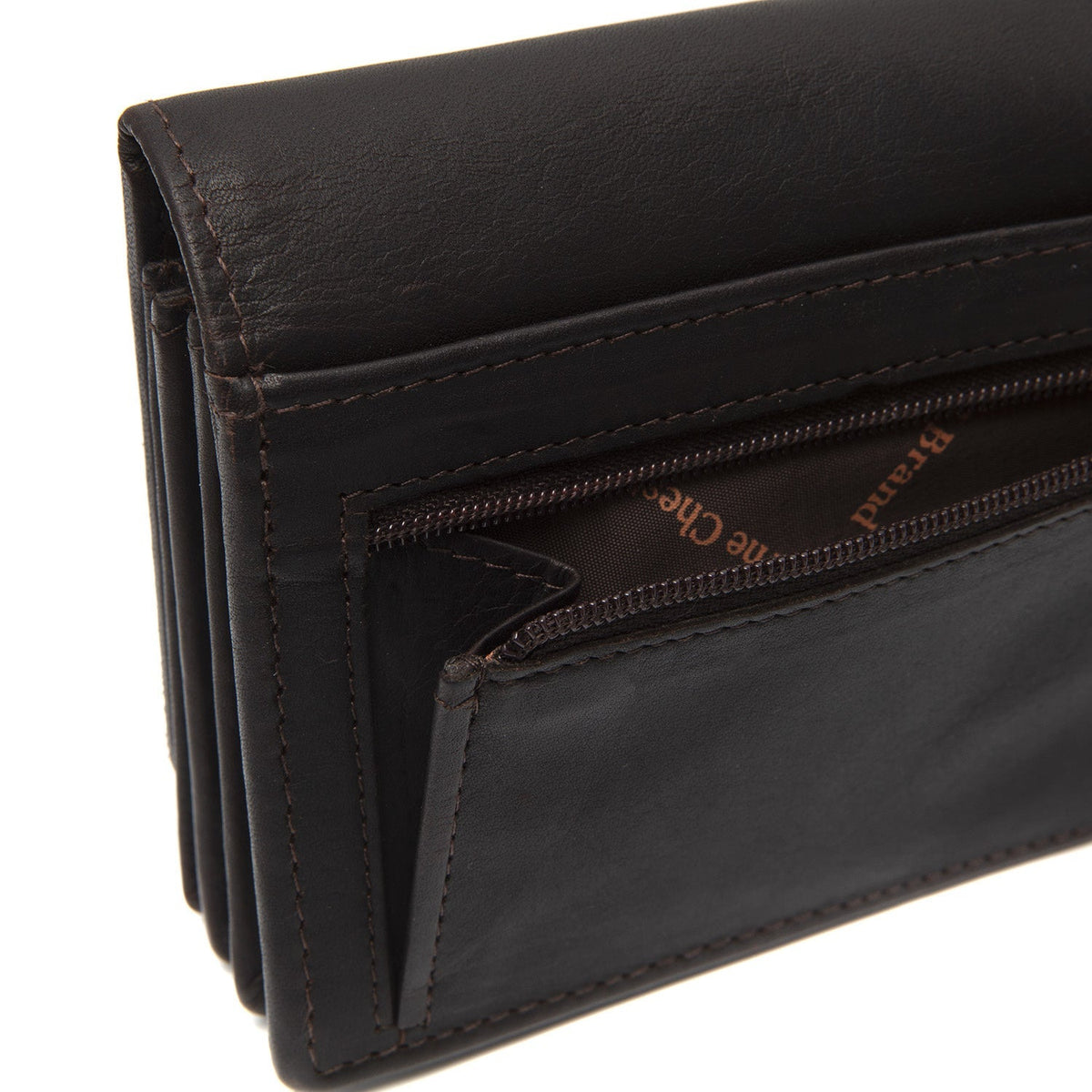 Solid Antique Brass Hardware &amp; Heavy-Duty Dual Zipper Detail on Salzburg Full-Grain Leather Wallet