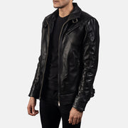 Black Cowhide Leather Biker Jacket - Back View Showing Tailored Shoulder Fit &amp; Clean Hemline