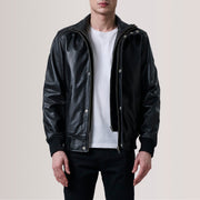 Lester Brown Suede Bomber Jacket For Men in Brown Goatskin Suede - Front Profile View &amp; Tailored Silhouette | Buy Online