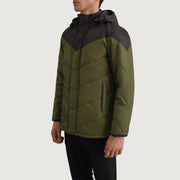 
Black & Green Full-Grain Leather Hooded Jacket - Back View Showing Tailored Shoulder Fit & Clean Hemline