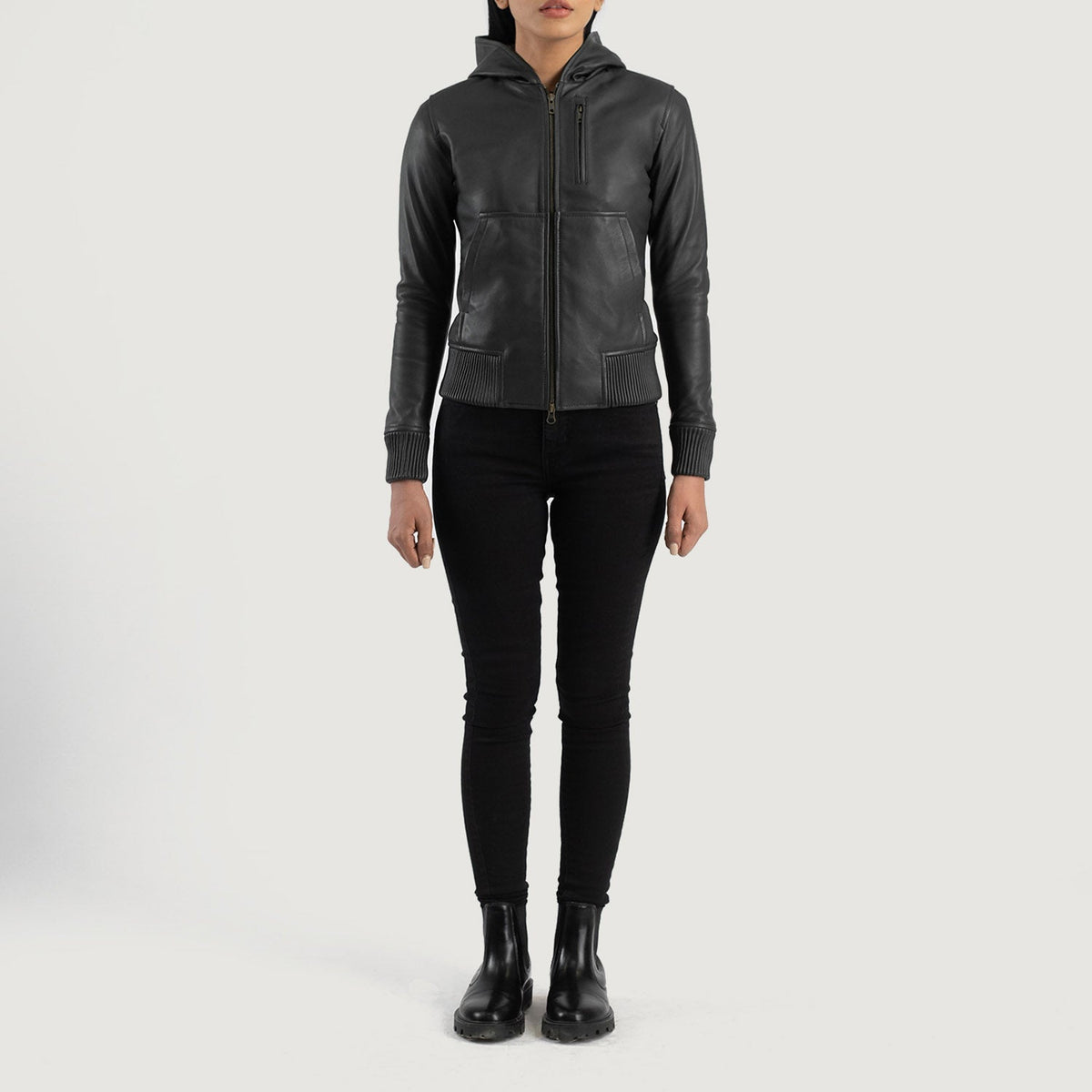 Luna Hooded Leather Bomber Jacket – alternate product view 3