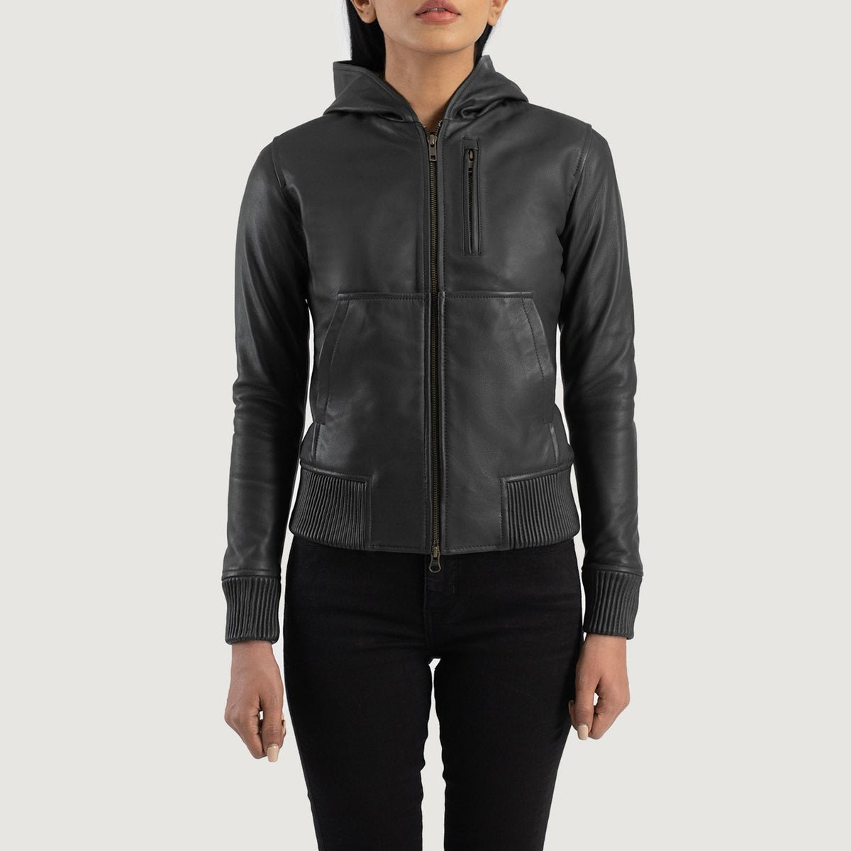 Luna Hooded Leather Bomber Jacket – alternate product view 4