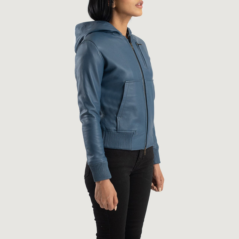 Luna Hooded Leather Bomber Jacket