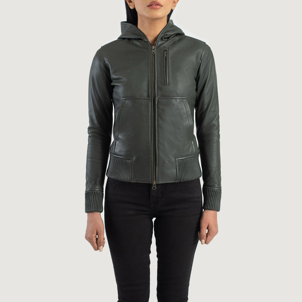Luna Hooded Leather Bomber Jacket – alternate product view 4