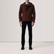Brown Waxed Cotton Canvas Hooded Jacket - Back View Showing Tailored Shoulder Fit &amp; Clean Hemline