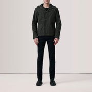 
Olive Waxed Cotton Canvas Hooded Jacket - Back View Showing Tailored Shoulder Fit & Clean Hemline