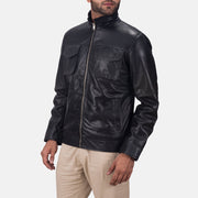 Black Sheepskin leather Jacket - Back View Showing Tailored Shoulder Fit &amp; Clean Hemline