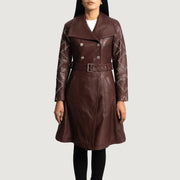 Women's Missoni Maroon Leather Trench Coat in Maroon Sheepskin Leather - Front Profile View &amp; Tailored Silhouette | Buy Online