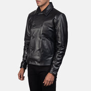 Black Cowhide leather Blazer - Back View Showing Tailored Shoulder Fit &amp; Clean Hemline