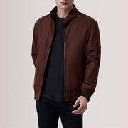 Morrison Brown Canvas Bomber Jacket For Men in Brown Waxed Cotton Canvas - Front Profile View &amp; Tailored Silhouette | Buy Online