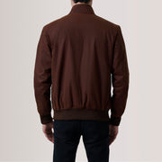 Close-Up Detail of Snap Button &amp; Zipper Hardware on Morrison Brown Canvas Bomber Jacket For Men