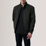 Morrison Olive Canvas Bomber Jacket For Men in Olive Waxed Cotton Canvas - Front Profile View &amp; Tailored Silhouette | Buy Online